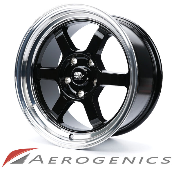 MST ミスト　エクイップ風15インチ　8j+20 pcd100 4穴/引取5万 Offroad MST Wheels - Gloss Black w/Machined Lip / 16x8 +20